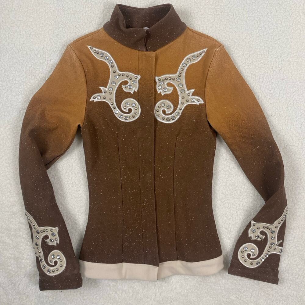 FTWW Girls Western Show Shirt Size Small Full Zip Vintage Bling Glitter